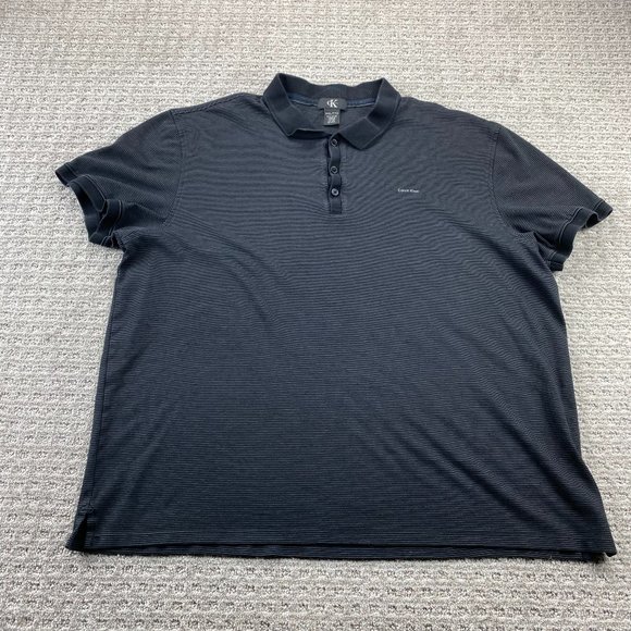 CK Calvin Klein Polo Shirt Men XXL Black Gray Striped Spell Out Chest Logo Golf - Picture 1 of 10